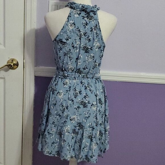 Band of Gypsies Blue Floral Boho Romantic Ruffly Tiered Mini Dress - Picture 7 of 12